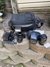 MINOLTA Maxxum 5000 AF 35mm Film Camera AF Two Lens, Strap, Flash, Case TESTED
