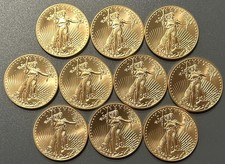 LOT OF TEN (10) 2025 GOLD AMERICAN EAGLE ONE OUNCE $50 BU COINS