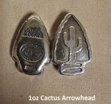 1 oz Cactus Arrowhead 999+ Fine Silver Bullion Bar Yeager's Poured - YPS