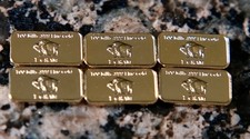 (6) 1 Gram - Gold Buffalo Bullion Bar .999 Fine 24k GP BARS