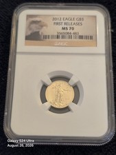 2012 $5 AMERICAN GOLD EAGLE NGC MS70 EARLY RELEASES PRISTINE 10/ 10!