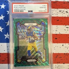 Panini 2023 Prizm Puka Nacua RC Green Wave Prizm #357 PSA 10 Rams
