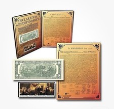 Pure 24k🔥Gold Aurum Declaration Of Independence,  2 Dollar Bill, Stamps. COA