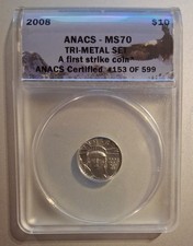 2008 PLATINUM $10 USA Eagle 1/10 Oz TRI METAL SET (599 Sets), ANACS MS70 TOP POP