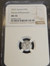 2025 Austria 1/25 oz Platinum Philharmonic NGC MS70 4 Euro Pt4E 4 Euro Coin