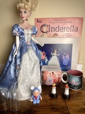 Disney Cinderella Collectors Lot Porcelain Doll Record Lithograph Thimbles Mug