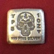 1 oz Skull Bar 999+ Fine Silver Bullion by Yeager's Poured Silver - YPS