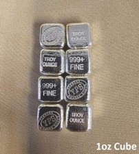 1 oz Cube 999+ Fine Silver Bullion Bar by Yeager's Poured Silver - YPS