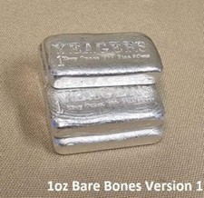 1 oz Bare Bones Bullion Bar 999+ Fine Silver Yeager's Poured Silver - YPS