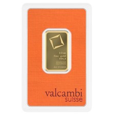 0.5 oz (1/2 oz) Gold Bar - Valcambi Suisse - 999.9 Fine in Assay
