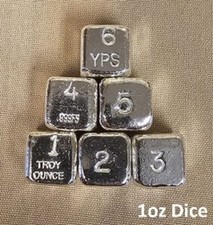 1 oz Dice 999+ Fine Silver Bullion Bar Yeager's Poured Silver YPS (1 x 1oz die)