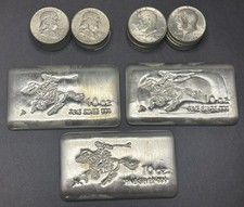 Silver Bullion 40 Franklin & Kennedy Halves & 3 - 10oz .999 Silver Bars Free S&H