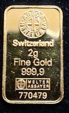 2 gram Gold Bar - Argor Heraeus - 999.9 Fine  ( NO ASSAY) 
