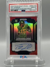 /399 PSA 10 - 2025 Prizm Draft Picks - Draft Picks Auto Tez Johnson #DPA-TJN Red