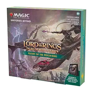 Magic: The Gathering The Lord of The Rings: Tales of Middle-Earth Scene Box - Flight of The Witch-King (6 Scene Cards, 6 Art Cards, 3 Set Boosters + Display Easel)