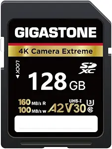 【5-Years Data Recovery】 GIGASTONE 128GB SD Card, 4K Camera Extreme, UHS-I A2 V30 U3 C10 SDXC Memory Card High Speed, Speed up to 170MB/s, Compatible with Kodak Olympus Digital Camera