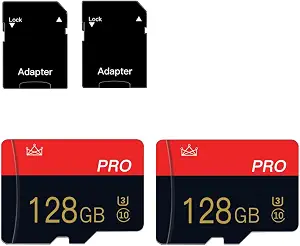 2 Pack Micro sd Card 128GB Class 10 with Adapter High Speed Memory Card for Tablet, Drone
