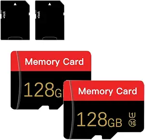 2 Pack Micro Memory Card 128 GB with Adapter, C10/UHS-I/A1, TransFlash Card, TF Card for Camera, Smartphone, Tablet, Drone (Red 128GB*2-S1)