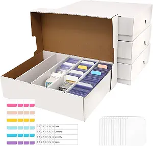 Sports Card Box 5 Row 3200 Count,Cardboard Card Storage Box with Divider Bulk Card Storage Baseball Card Boxe,Sports Cards Storage Box for Card Game Storage Box for PKMN/TCG/Magic/Mtg(4Pack)