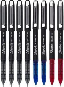 SHARPIE Rollerball Pen, Needle Point (0.5mm) Precision Pen, Assorted Ink, 8 Count