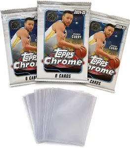 2024-25 Topps Chrome Basketball Cards, 3 Factory Sealed Packs with 18 Cards Total and 10 Penny Sleeves, Sports Collectible Trading Cards