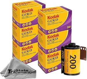 Kodak Gold 200 35mm Color Negative Film (6-Pack) – 24 Exposures per Roll, ISO 200, Daylight-Balanced Print Film + TSC Microfiber Cloth