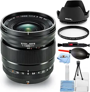 FUJIFILM XF 16mm f/1.4 R WR Lens 16463670 - Essential UV Filter with Tulip Lens Hood Bundle