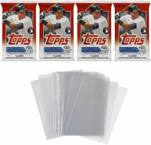 2023 Topps Series 2 Baseball Cards – 4 Factory Sealed Packs (64 Cards Total) + 15 Penny Sleeves | MLB Trading Card Bundle