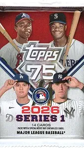 2026 Tpps Series 1 Baseball Exclusive Factory Sealed MEGA Foil Pack with (14) Mint Cards! Celebrate Tpps 75th Anniversary! Look for Autos,Relics,Parallels,Inserts,Rookies & Much More!
