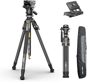 COMAN T1SV5 One-Snap Release Carbon Fiber Tripod, 63" Adjustable Professional Tripod for Camera, Heavy Duty Camera Tripod with V5 Fluid Head for Canon Nikon DSLR Telescope, Max Load 22 LB