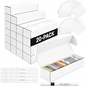 PAPIONE Trading Card Storage Box | 20-Pack 1150 Count White Corrugated Cardboard with dividers，labels & Marker pen | Bulk Sports Storage Box for TCG/Magic/Mtg storage and Collection