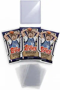 Topps 2025/26 Basketball Trading Card Bundle, 3 Factory Sealed Packs with 42 Cards Total, Includes 10 Penny Sleeves and 1 Top Loader