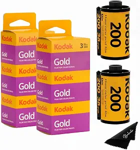 Kodak Gold 200 35mm Film Bundle, 6 Rolls (2x3 Pack), 36 Exposures Each, for 35mm Film Camera Includes Balveli Premium Microfiber Cloth-Kodak 6 Roll Pack