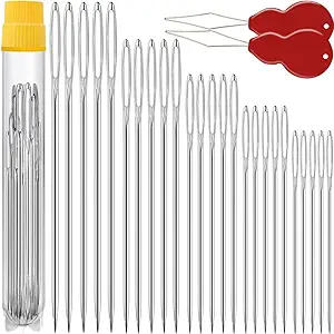 Premium Large Eye, Large Gauge Needles for Hand Sewing - Assorted Sizes, Including Embroidery - 25/50 PCs with 2 Threaders