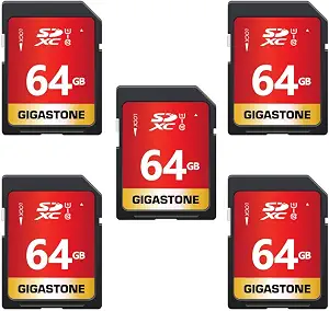 GIGASTONE 64GB SD Card 5-Pack UHS-I U1 Class 10 SDXC Memory Card High Speed, Up to 100MB/s, Full HD Video Olympus Digital Camera, with 5 Mini Cases