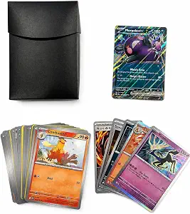 Customizable Deck Box & Compatible with Pokemon 50 Card Lot Including 1 EX or V Rare Card Bundle