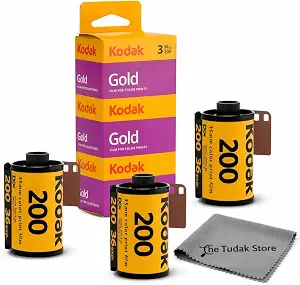 Kodak Gold 200 35mm Film Bundle, 3 Rolls, 36 Exposures Each, for 35mm Film Camera Includes Tudak Premium Microfiber Cloth