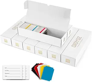 Trading Card Storage Box, 8 Pack 5 Color Dividers 9 Label Stickers 30 Dividers, Card Box for Baseball Football Basketball Sports Cards,Card Holder for Mtg (8 Pack-White-Horizontal, 14.0" L)