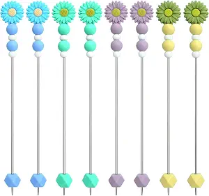 8 Pcs Knitting Needles with Daisy Beads, 2.6mm Diameter, 9.8'' Length