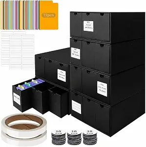 Trading Card Storage Box, 14400+ Card Organizer with 24 Inner Boxes & 72 Card Dividers, Fits Sleeved Cards & Toploaders for MTG, TCG, YGO, PTCG, Sports Cards, with Labels & Tapes