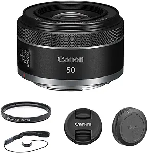 Canon RF 50mm f/1.8 STM Lens Bundle with UV Filter + Lens Cap Keeper