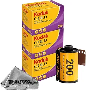 Kodak Gold 200 35mm Color Negative Film (3-Pack) – 24 Exposures per Roll, ISO 200, Daylight-Balanced Print Film + TSC Microfiber Cloth