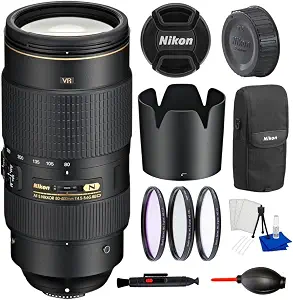 Nikon AF-S NIKKOR 80-400mm f/4.5-5.6G ED VR Telephoto Zoom Lens Bundle – 3PC Filter Kit, Lens Pen, Dust Blower, Cleaning Kit & Many More