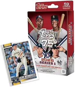 2026 Topps MLB Series 1 Baseball Trading Card Hanger Box | 59 Cards | Look for Exclusive Diamante Base Card Parallels