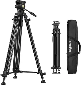 SMALLRIG 73''/186cm Heavy Duty Aluminum Alloy Video Tripod, Max Load 8kg (18lbs), Fluid Head with +85° to -78 Tilt Range, Compact Travel Tripod Weight 3.1kg(6.8lbs), Folded Height 88cm, AD-14