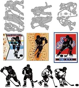 MAYJOYDIY Hockey Player Silhouettes Metal Cutting Dies Sport Hockey Stick Carbon Steel Stencils Stick-and-Puck Embossing Template Dies for DIY Paper Craft Card Making Scrapbooking Album Decor