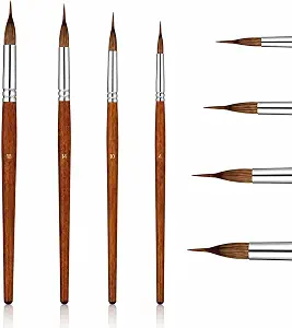 4 Pcs Extended Needle Point Watercolor Brushes – Long Liner & Precision Fine Tip Artist Brushes for Watercolor, Acrylic, Gouache & Miniature Painting (22cm Poplar Handle)
