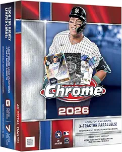 New 2026 ToppsCHROME Baseball MEGA Box - Chase the Thrill of Gold Logoman Cards - Rare Relics, Autographs, & Autograph Relic Cards - Stars, Rookies & Legends - Exlusive Parallels