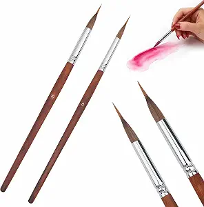 2 Pcs Extended Watercolor Brushes Professional Needle Point, Synthetic Extra Long Fine Tip Paint Brush Pinhead Brush with Sable Body, Professional Fine Detail Liner Brushes for Gouache Painting