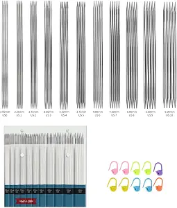 8 Inch Stainless Steel Double Pointed Knitting Needles Set, 10 Sizes 2.0‑6.0mm DPNs for Socks Hats Doll DIY Projects